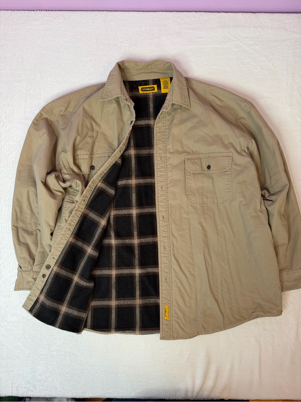 Vintage Y2K Stanley Flannel Lined Work Shirt Jacket XXL Beige Shacket